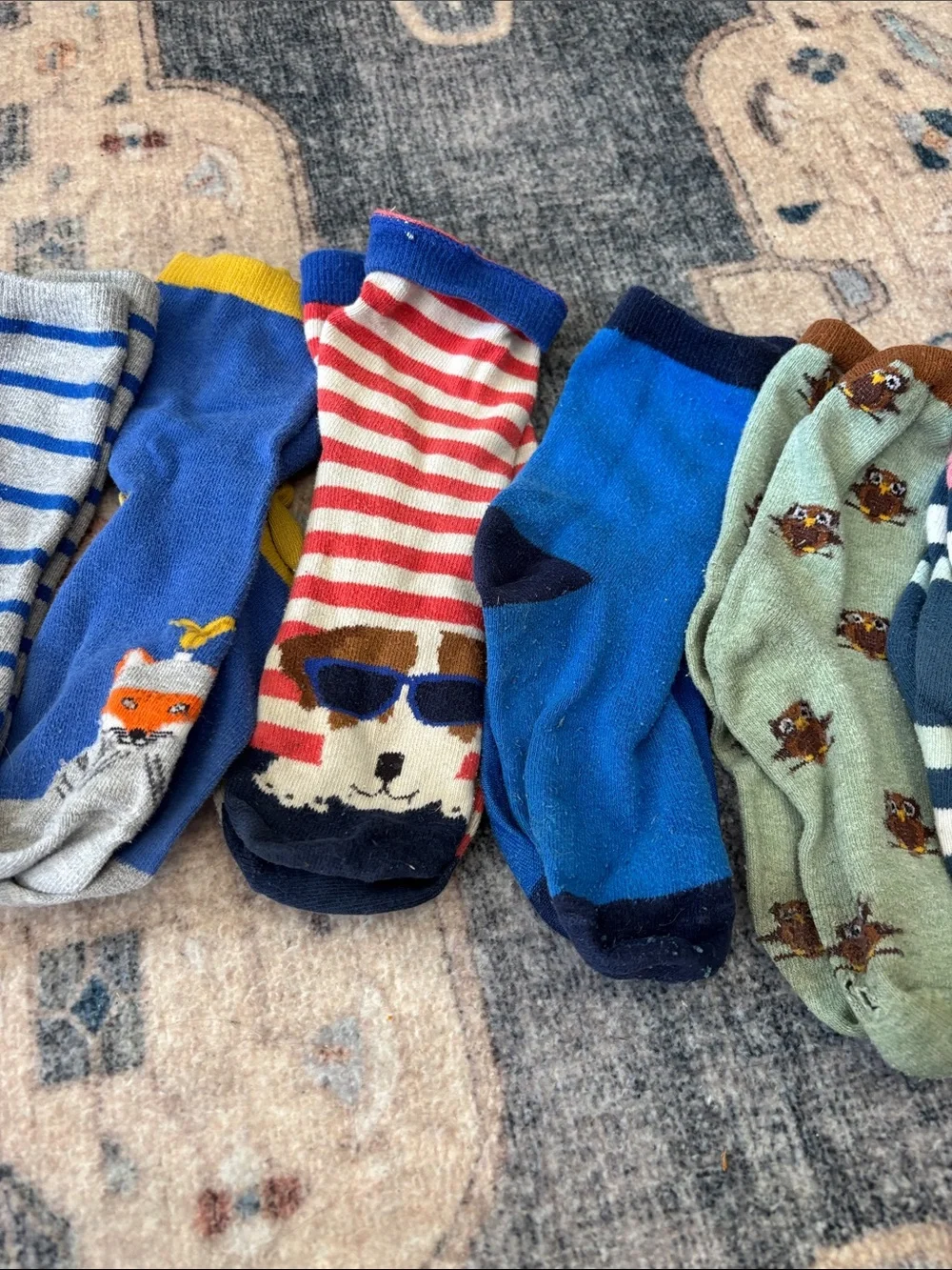 Kids Mixed-Pattern Ankle Socks - Blue, Red, Green, Gray, Crewcuts etc